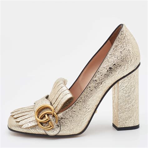 gucci marmont pumps gold|gucci block heel pumps.